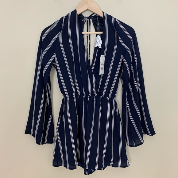 Sadie & Sage Pants - Sadie & Sage • Navy Striped Long Sleeve Romper
